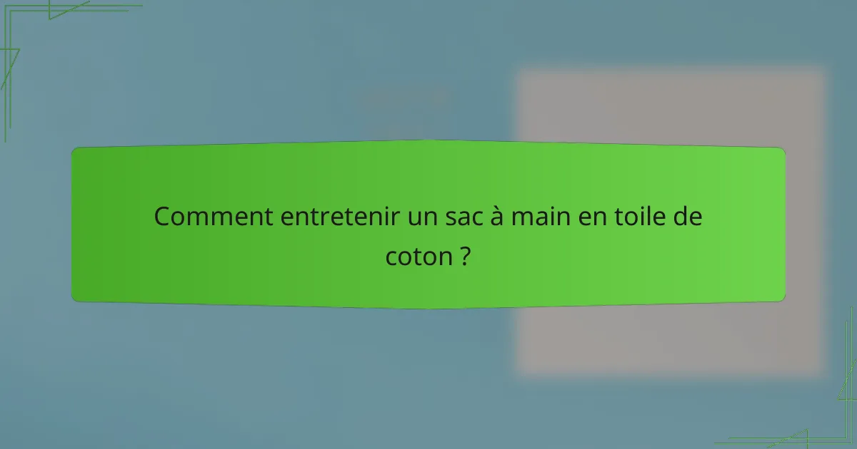 Comment entretenir un sac à main en toile de coton ?