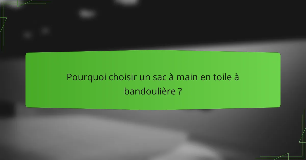 Pourquoi choisir un sac à main en toile à bandoulière ?