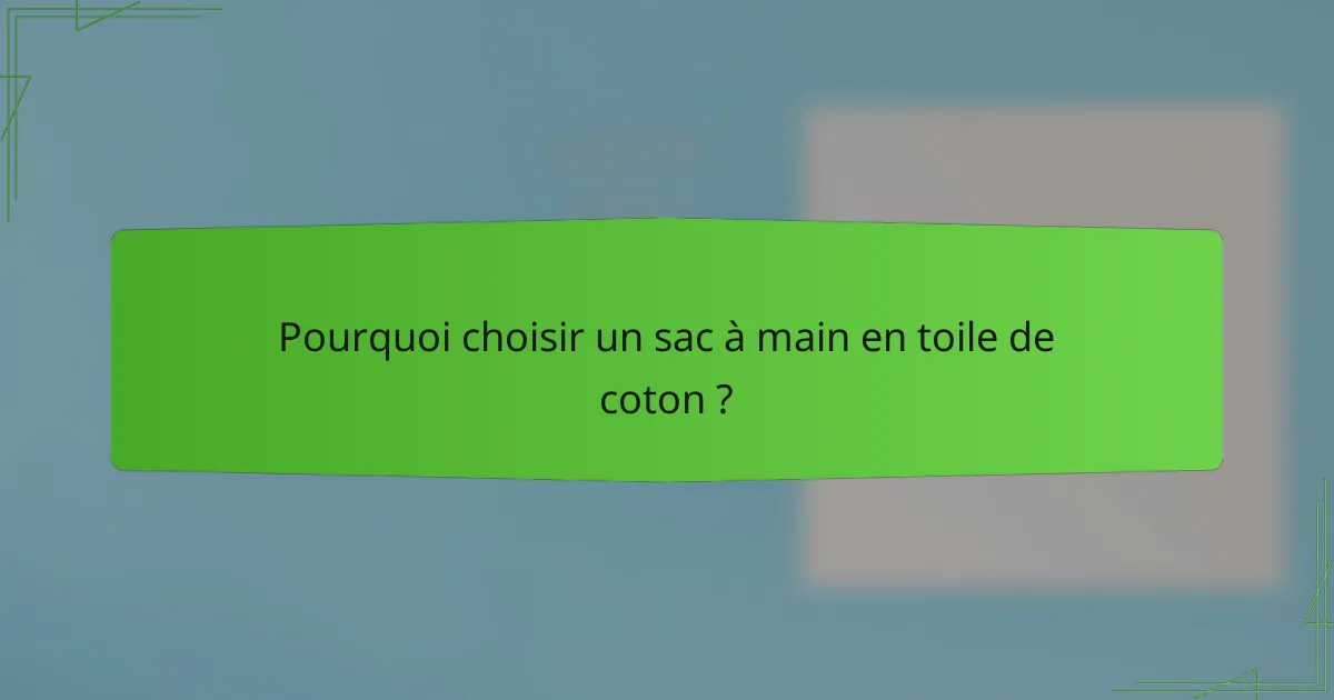 Pourquoi choisir un sac à main en toile de coton ?