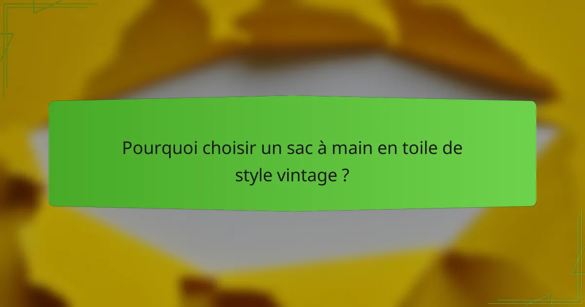 Pourquoi choisir un sac à main en toile de style vintage ?