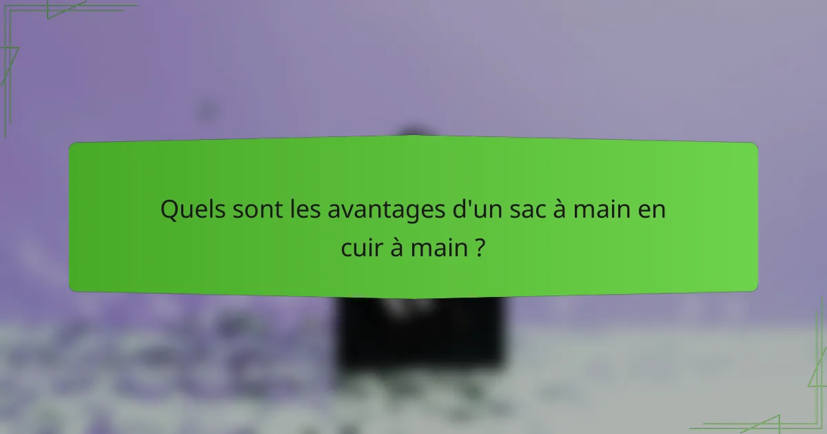 Quels sont les avantages d'un sac à main en cuir à main ?