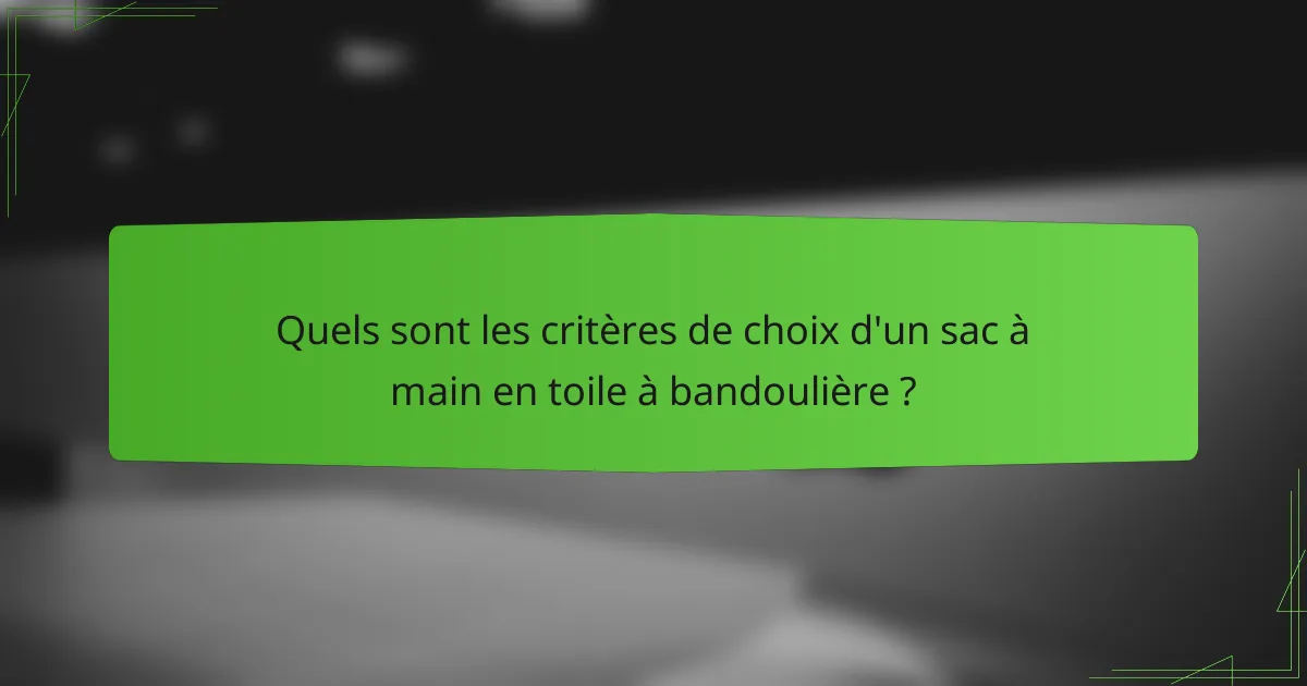 Quels sont les critères de choix d'un sac à main en toile à bandoulière ?