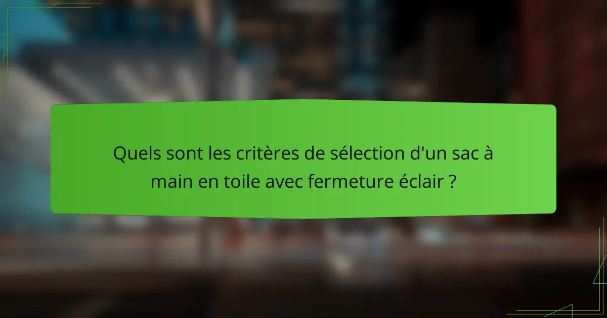 Quels sont les critères de sélection d'un sac à main en toile avec fermeture éclair ?