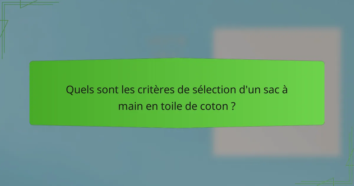Quels sont les critères de sélection d'un sac à main en toile de coton ?